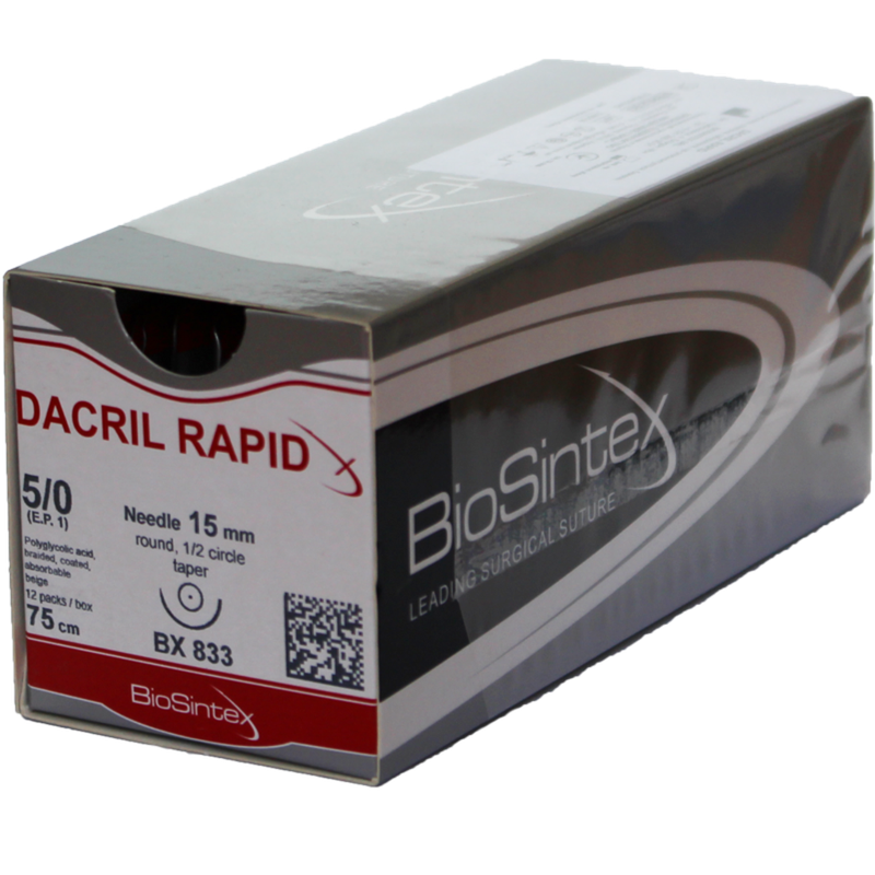 Dacril rapid(BX 803), Полігліколід, USP 3/0(M2),75см, кол. голка 26,2мм,1/2 кола